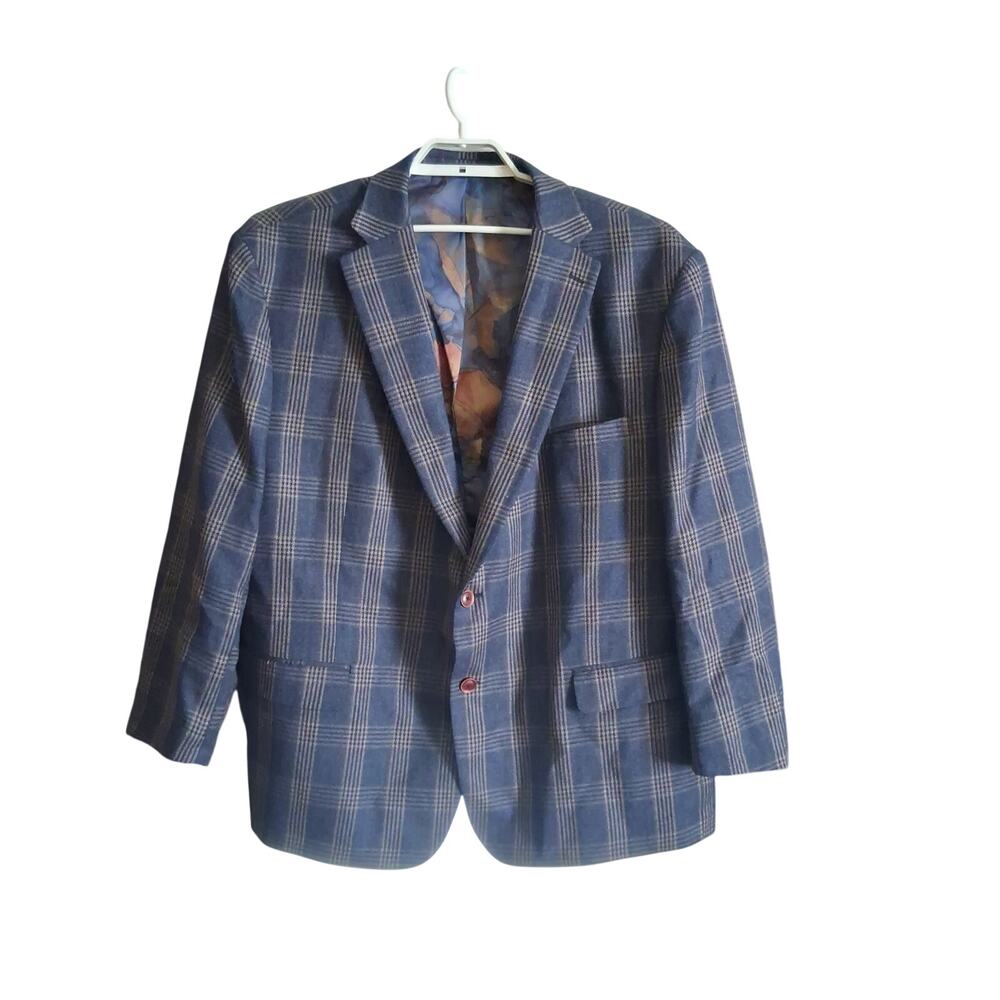 Tallia suit jacket blazer sports coat mens 54 R wool blend blue plaid